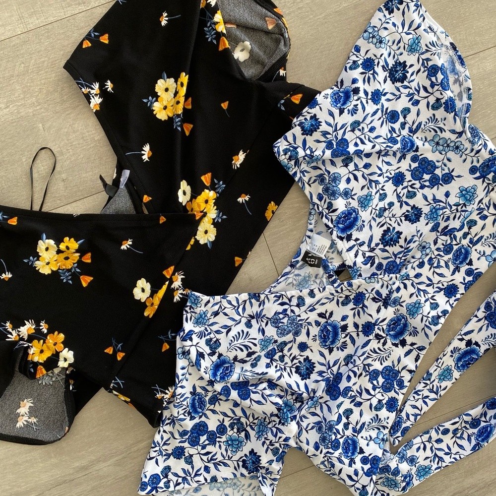 H&M Floral Crop Top - Black